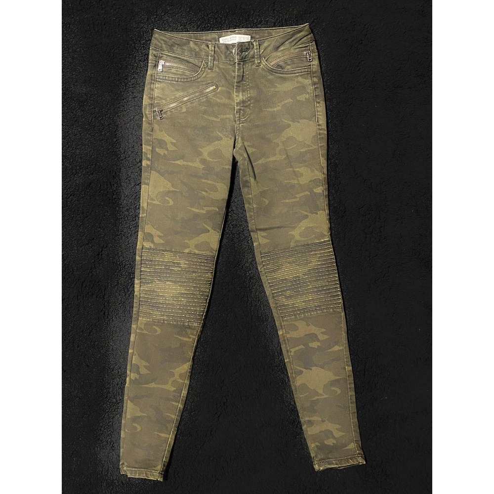 Zara Basic Olive Green Camo Print Moto Biker Skinny Jeans Women's Size‎ 2